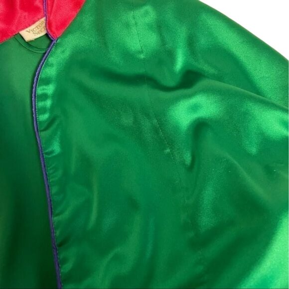Vintage Victorias Secret Emerald Green & Pink Satin Robe Kimono Style M - Picture 10 of 10